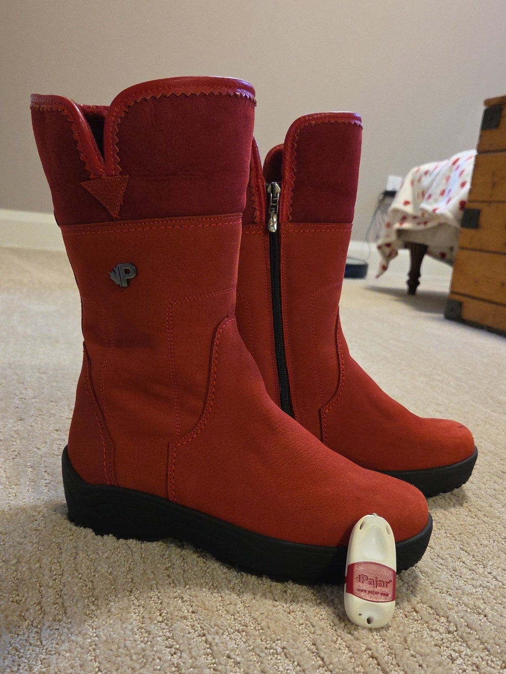 Pajar Women's Red Mid-Calf Zip Heeled Boots